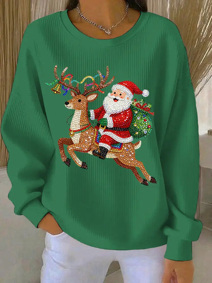 Women’s Christmas Print Casual Sweatshirt Green / S