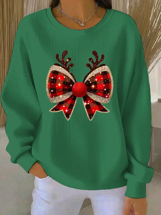 Women’s Christmas Print Casual Sweatshirt Green / S
