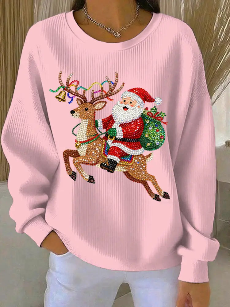 Women’s Christmas Print Casual Sweatshirt Pink / S
