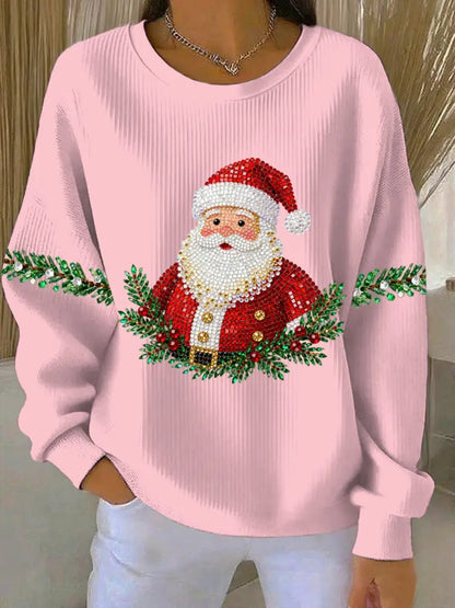 Women’s Christmas Print Casual Sweatshirt Pink / S