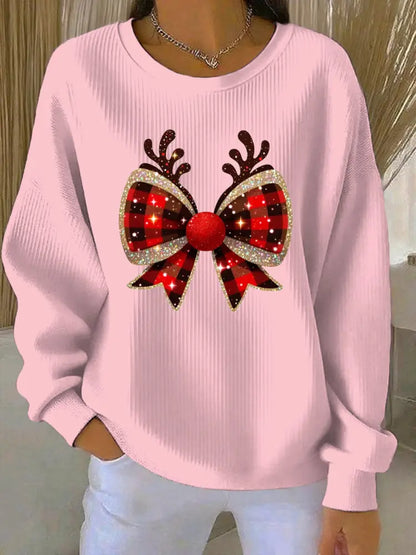 Women’s Christmas Print Casual Sweatshirt Pink / S