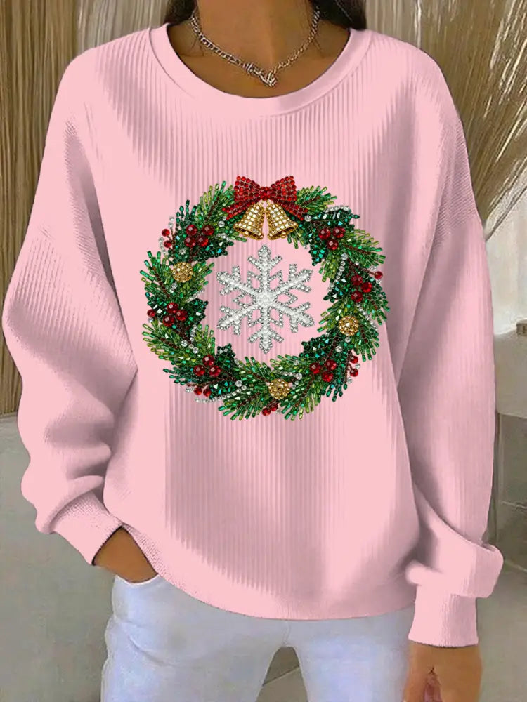 Women’s Christmas Print Casual Sweatshirt Pink / S