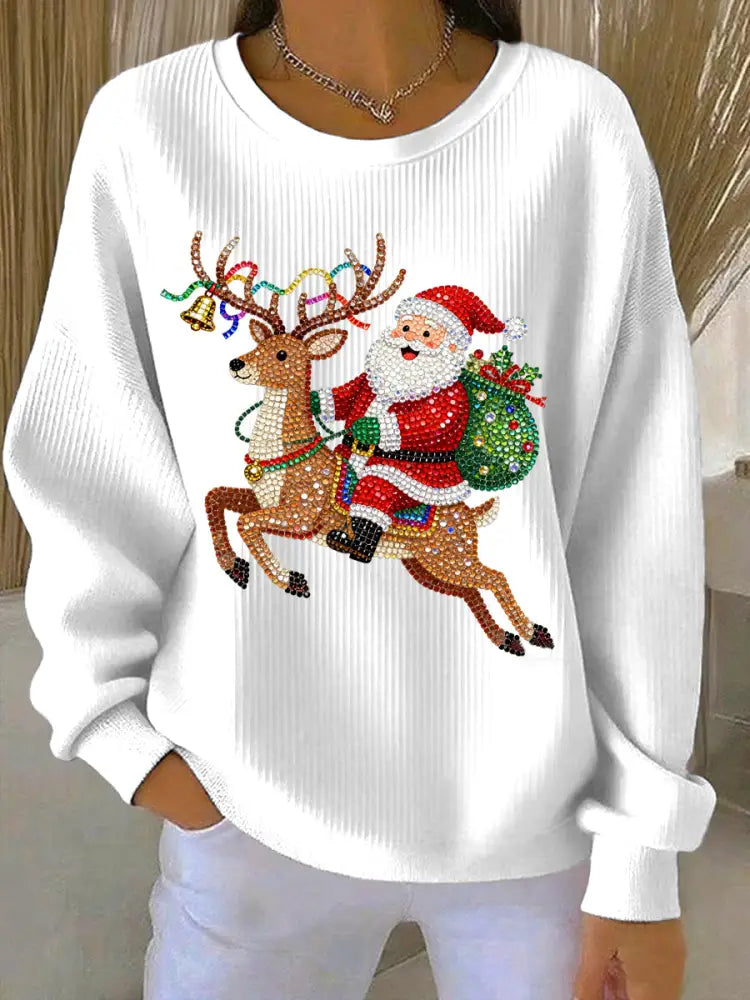 Women’s Christmas Print Casual Sweatshirt White / S