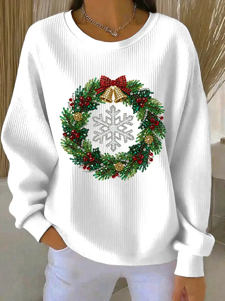 Women’s Christmas Print Casual Sweatshirt White / S