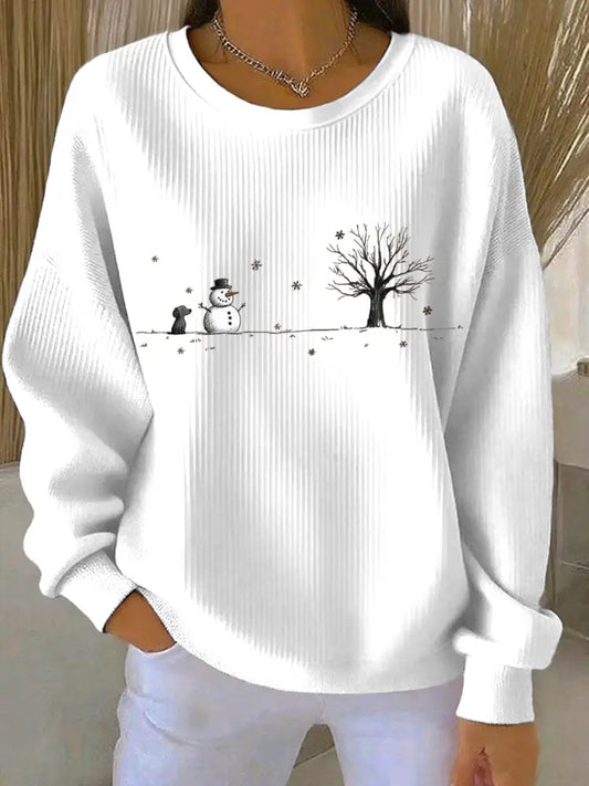 Women’s Christmas Print Casual Sweatshirt White / S