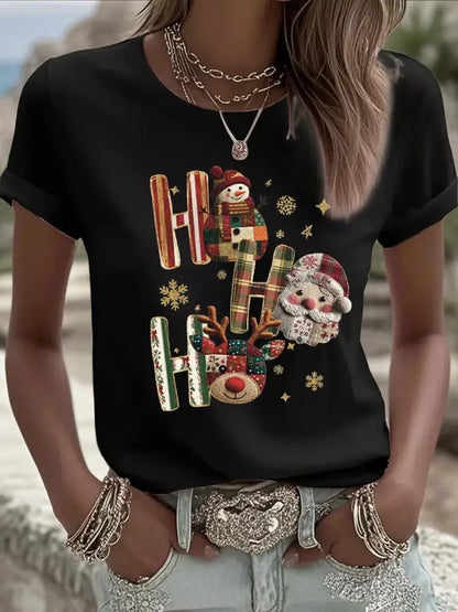 Women’s Christmas Print Casual T-shirt Black / S