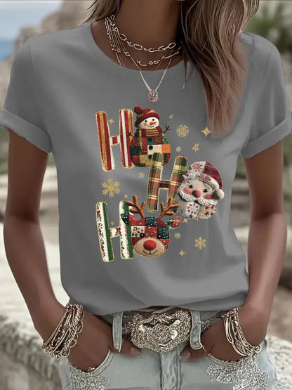 Women’s Christmas Print Casual T-shirt Gray / S