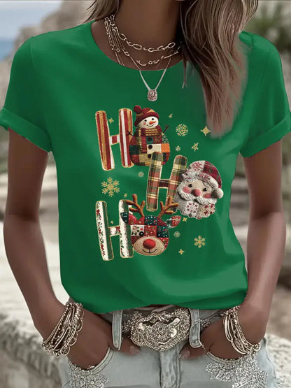 Women’s Christmas Print Casual T-shirt Green / S