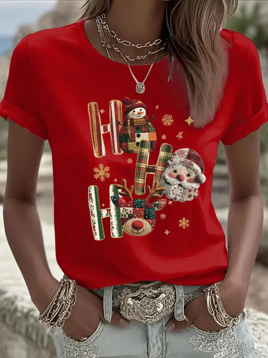 Women’s Christmas Print Casual T-shirt Red / S