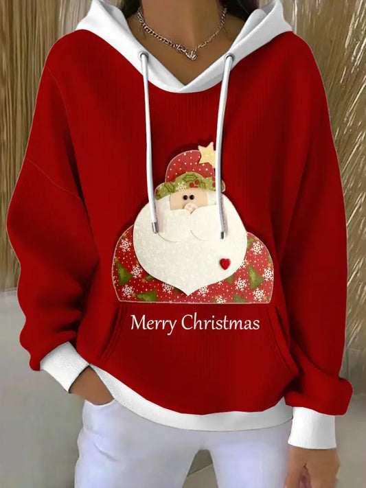 Women’s Christmas Print Hooded Sweatshirt Red / S