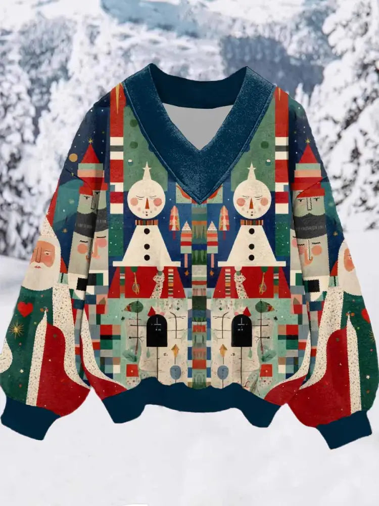 Women’s Christmas Print V Neck Sweatshirt As picture / S