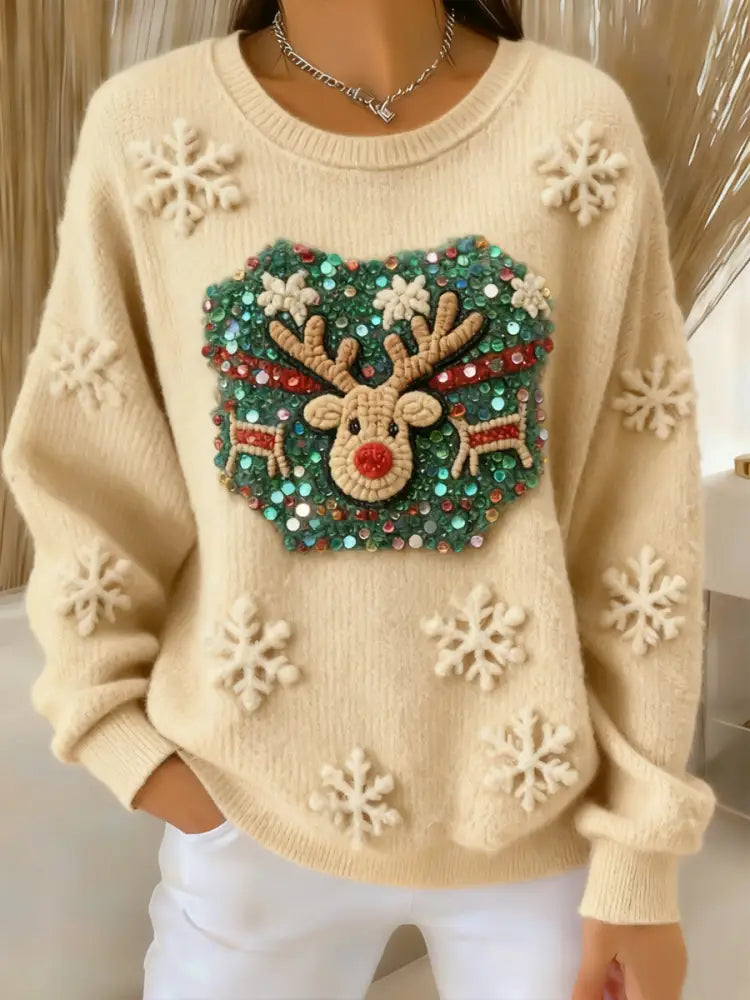 Women’s Christmas Reindeer Snowflake Casual Pullover Sweater Multicolour / S