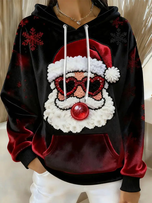 Women’s Christmas Santa Claus Art Print Flannel Hoodie As picture / S