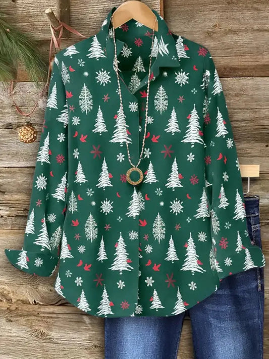 Women’s Christmas Tree Long Sleeved Shirt Green / S