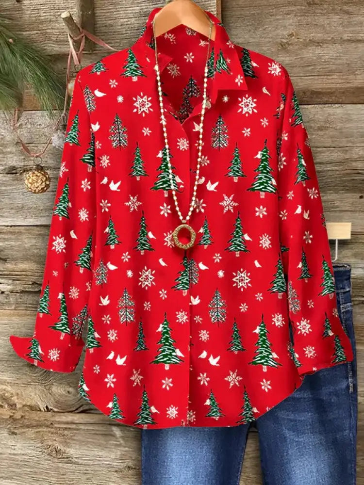 Women’s Christmas Tree Long Sleeved Shirt Red / S