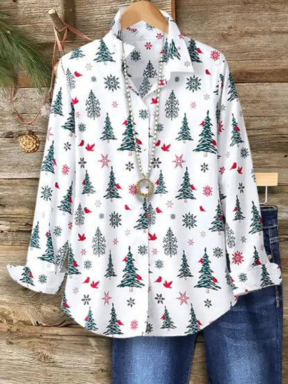 Women’s Christmas Tree Long Sleeved Shirt White / S