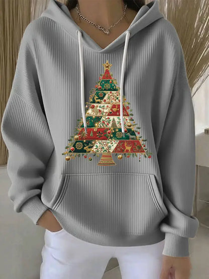 Women’s Christmas Tree Print Casual Hoodie Gray / S