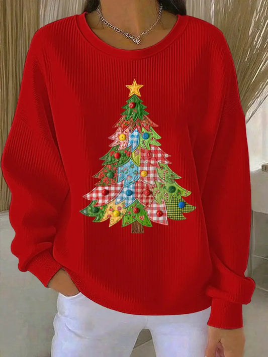 Women’s Christmas Tree Print Casual Sweatshirt Red / S