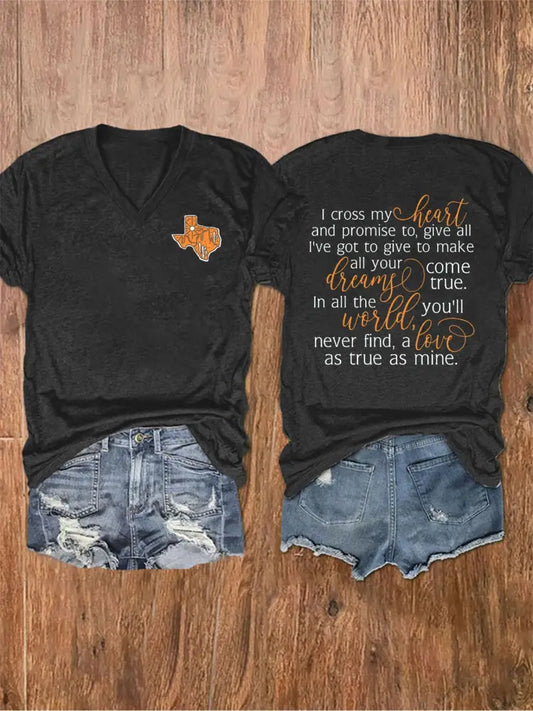 Women’s Country Music Printed V-neck T-shirt Black / S