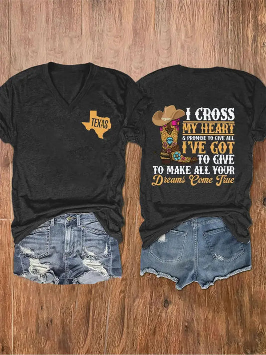 Women’s Country Music Printed V-neck T-shirt Black / S