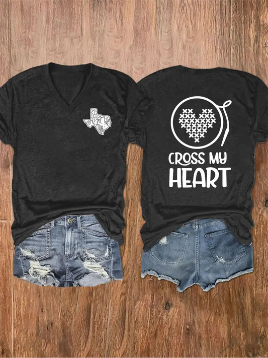 Women’s Country Music Printed V-neck T-shirt Black / S