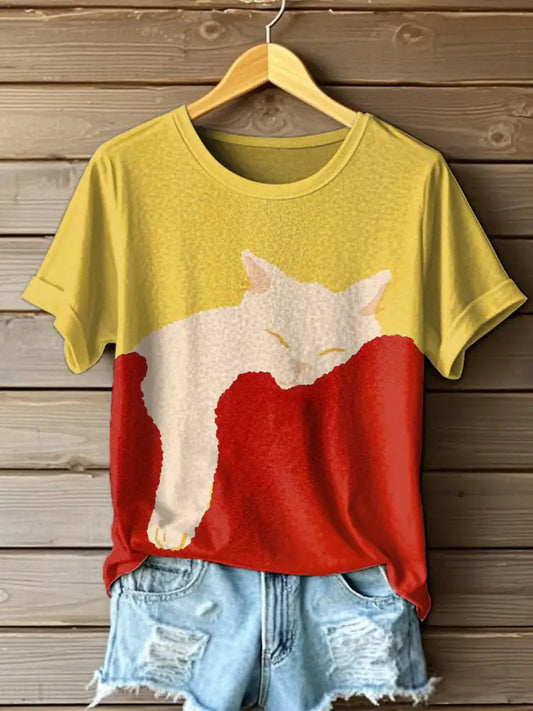 Women’s Cute Cat Art Print T-Shirt As picture / S