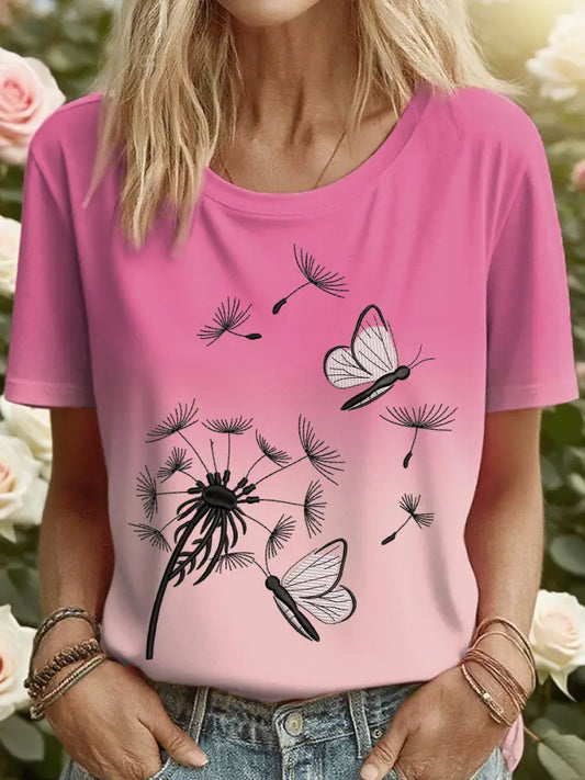 Women’s Dandelion Butterfly T-Shirts Pink / S