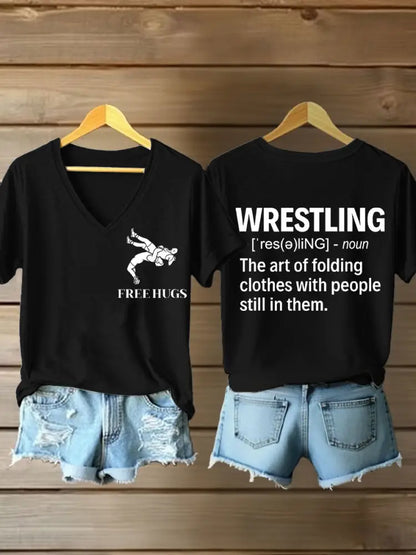Women’s Definition of Wrestling V-neck T-shirts Black / S