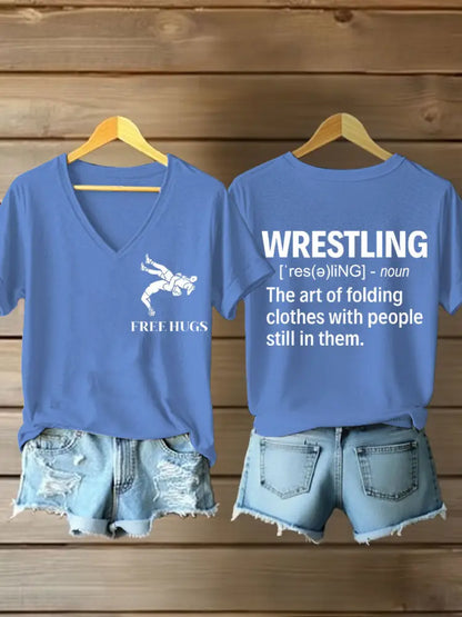 Women’s Definition of Wrestling V-neck T-shirts Light Blue / S