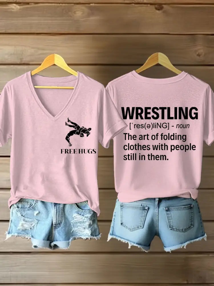 Women’s Definition of Wrestling V-neck T-shirts Light Pink / S