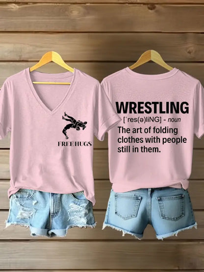 Women’s Definition of Wrestling V-neck T-shirts Light Pink / S
