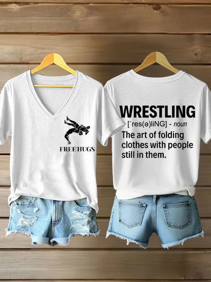 Women’s Definition of Wrestling V-neck T-shirts White / S