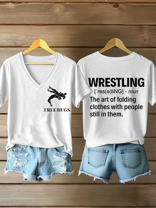 Women’s Definition of Wrestling V-neck T-shirts White / S