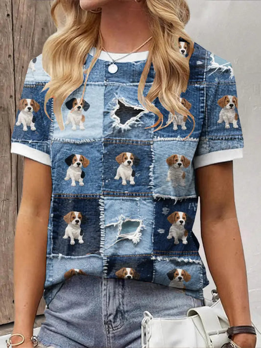 Women’s Denim Puppy T-shirt Blue / S