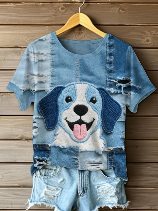 Women’s Denim Puppy T-shirt Blue / S