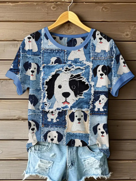 Women’s Denim Puppy T-shirt Blue / S