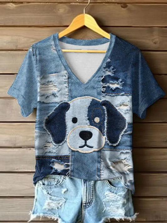 Women’s Denim Puppy T-shirt Blue / S
