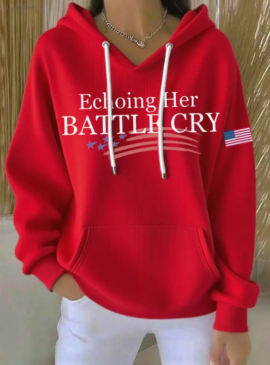 Women’s Echoing Her Battle Cry Printed Hoodie Red / S