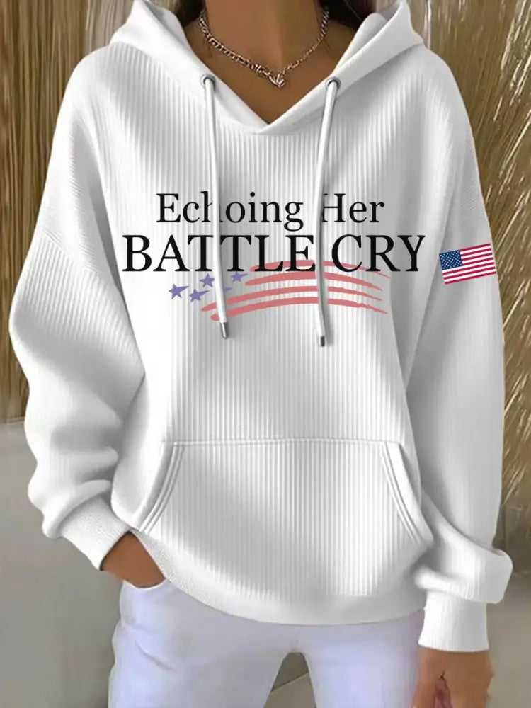 Women’s Echoing Her Battle Cry Printed Hoodie White / S