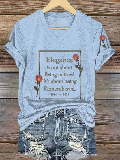Women’s Elegance Is About Being Remembered Quote T Shirt Sky Blue / S