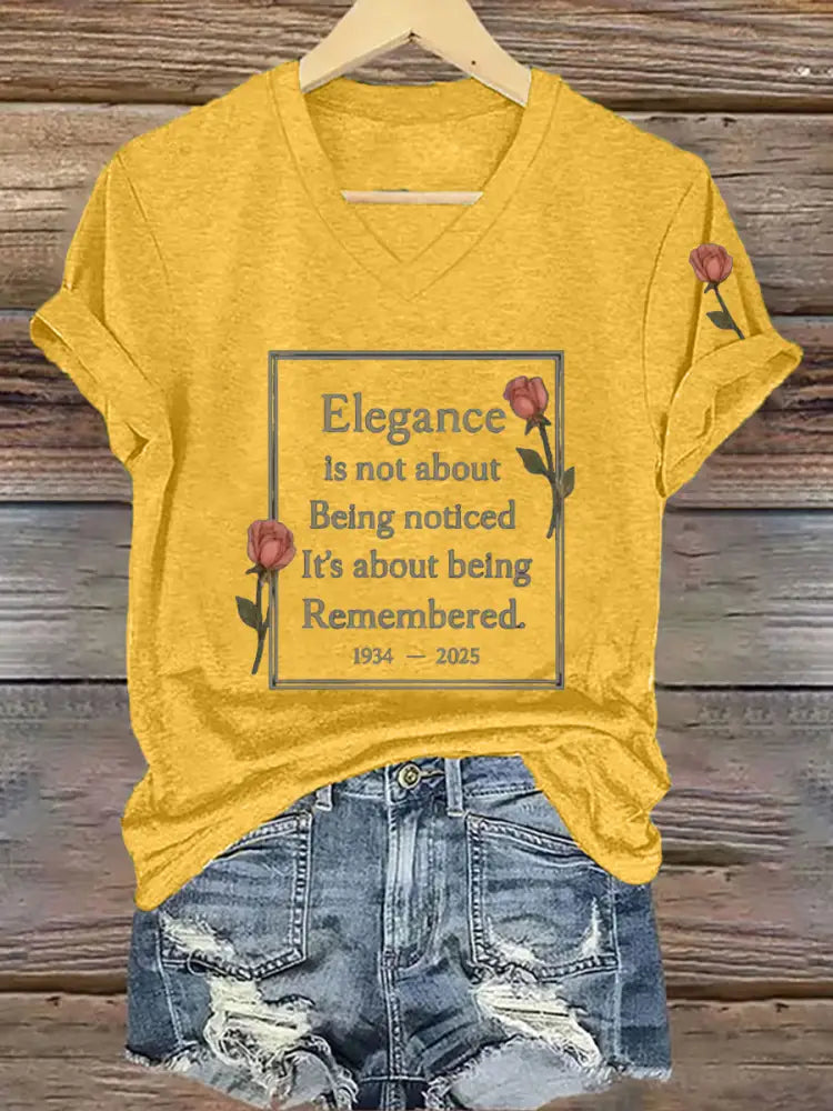 Women’s Elegance Is About Being Remembered Quote T Shirt Yellow / S