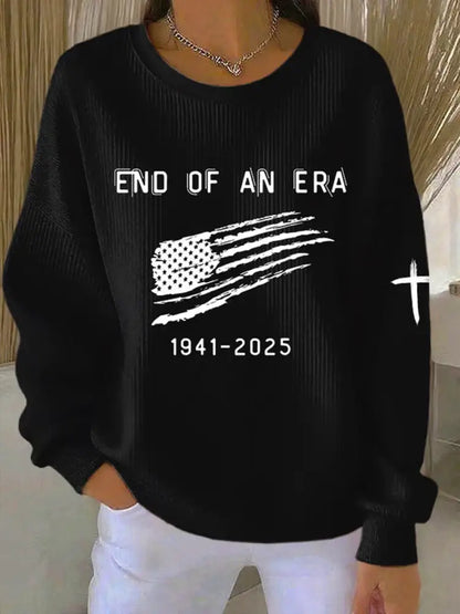 Women’s End Of An Era Print Ribbed Round-Neck Sweatshirt Black / S