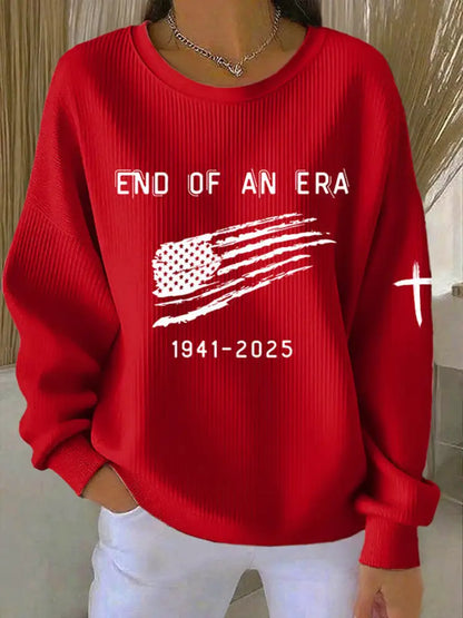Women’s End Of An Era Print Ribbed Round-Neck Sweatshirt Red / S
