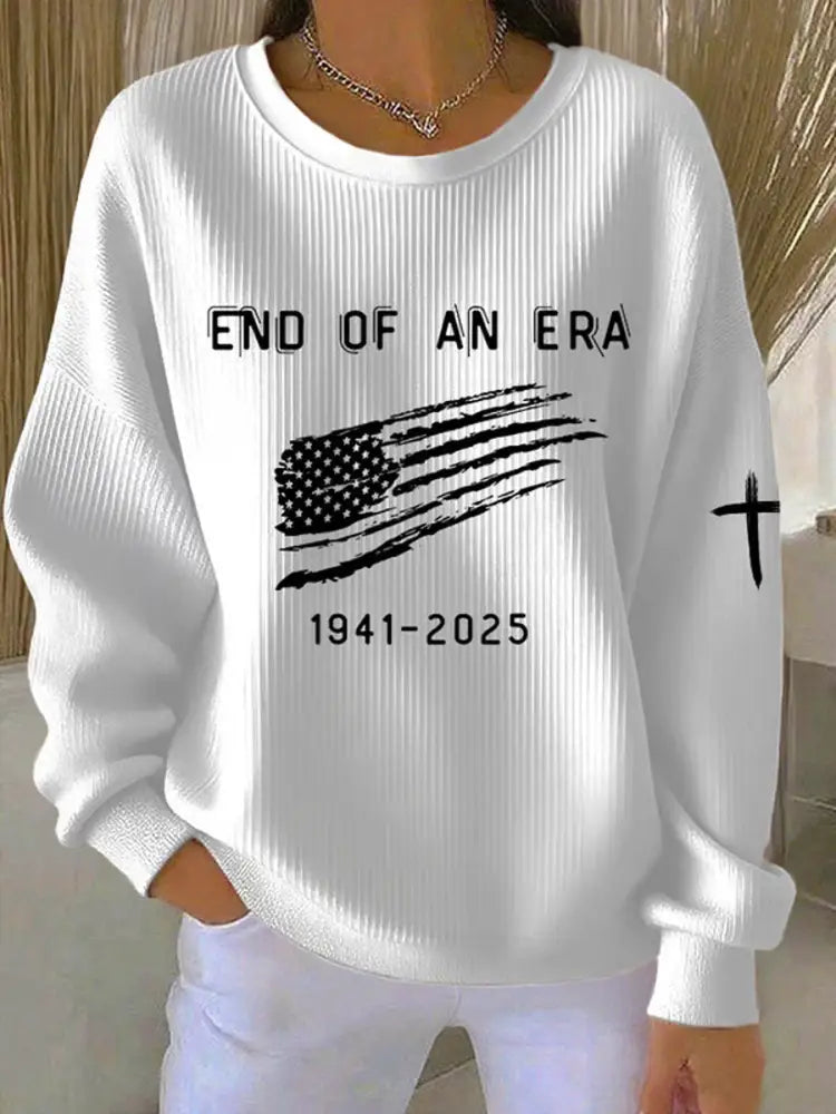 Women’s End Of An Era Print Ribbed Round-Neck Sweatshirt White / S