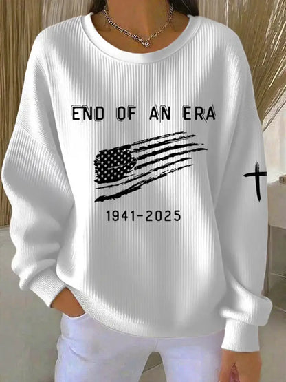 Women’s End Of An Era Print Ribbed Round-Neck Sweatshirt White / S