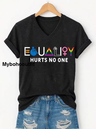 Women’s Equality Hurts No One Pride Month Casual V-Neck Tee Black / S