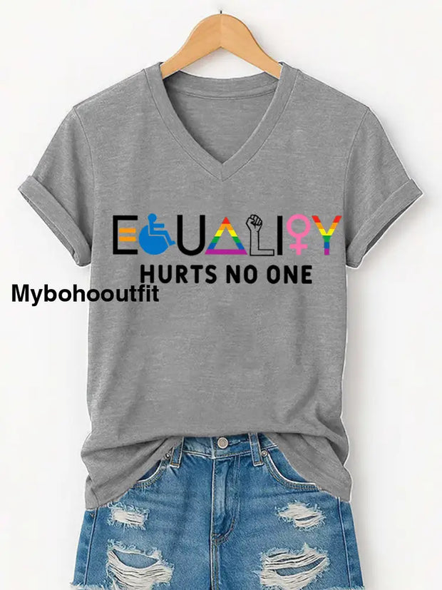 Women’s Equality Hurts No One Pride Month Casual V-Neck Tee Gray / S