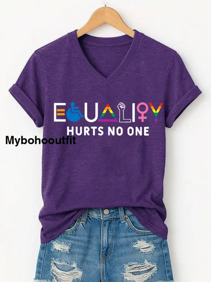 Women’s Equality Hurts No One Pride Month Casual V-Neck Tee Purple / S