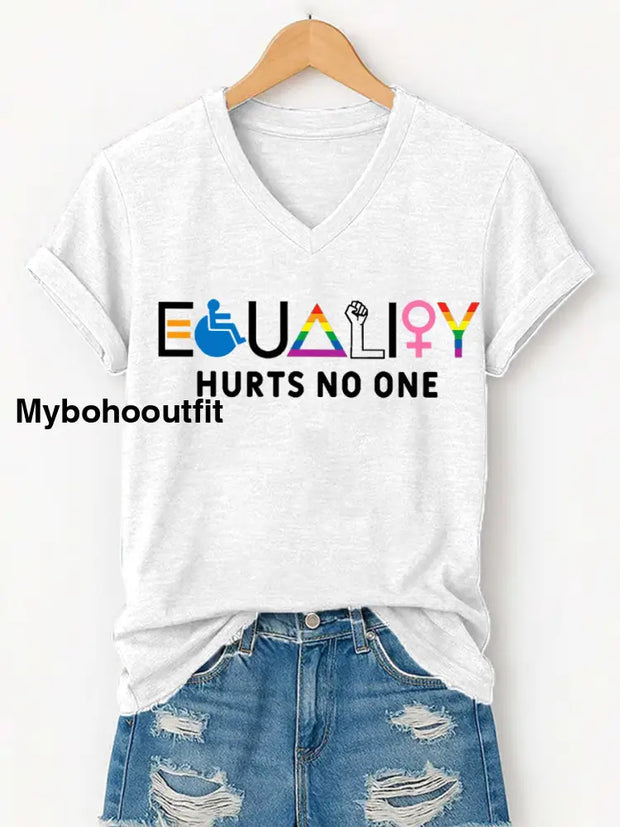 Women’s Equality Hurts No One Pride Month Casual V-Neck Tee White / S