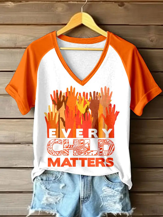Women’s Every Child Matters Print V-Neck T-Shirt Orange / S